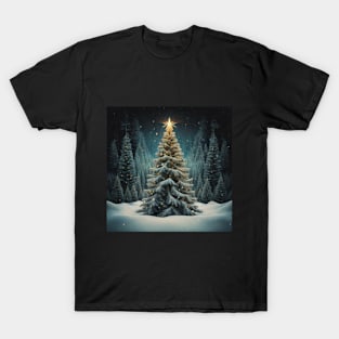 Christmas tree in snow forest T-Shirt